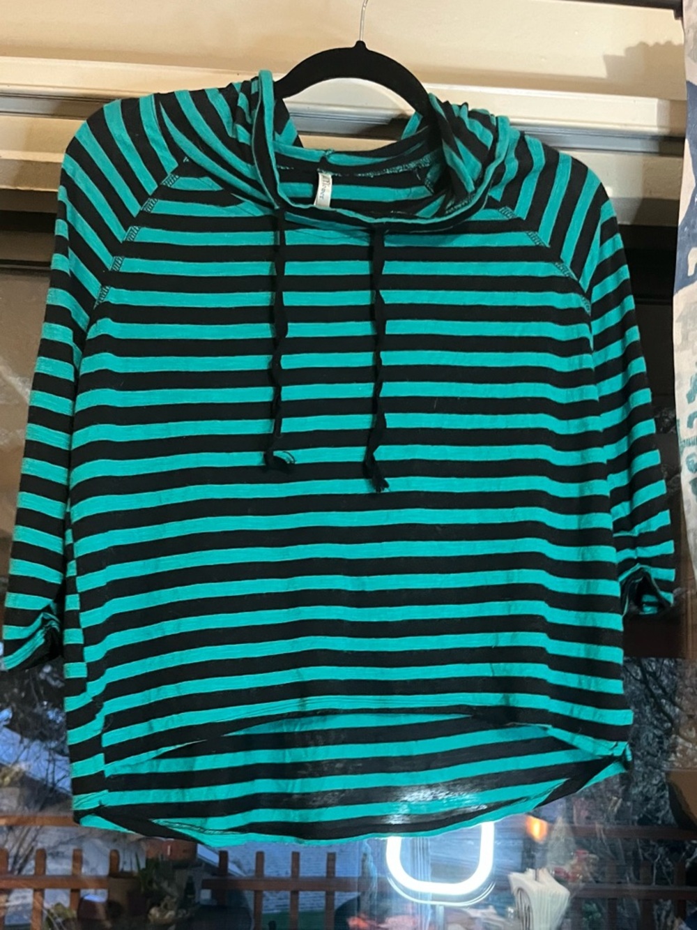 Wallflower Teal and Black Striped Hooded Top